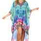 Sakkas Laisson Flowy Hi Low Caftan Rhinestone Boxy V Neck Dress Top Cover / Up