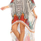 Sakkas Laisson Flowy Hi Low Caftan Rhinestone Boxy V Neck Dress Top Cover / Up