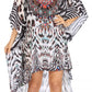 Sakkas Laisson Flowy Hi Low Caftan Rhinestone Boxy V Neck Dress Top Cover / Up