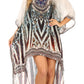 Sakkas Laisson Flowy Hi Low Caftan Rhinestone Boxy V Neck Dress Top Cover / Up
