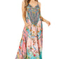 Sakkas Sofia Women's Spaghetti Strap V-neck Floral Print Summer Casual Maxi Dress