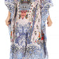 Sakkas Milanna Women's V neck Short Sleeve Vibrant Print Caftan Dress Cover-up