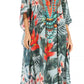 Sakkas Milanna Women's V neck Short Sleeve Vibrant Print Caftan Dress Cover-up