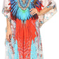 Sakkas Milanna Women's V neck Short Sleeve Vibrant Print Caftan Dress Cover-up