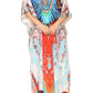 Sakkas Milanna Women's V neck Short Sleeve Vibrant Print Caftan Dress Cover-up