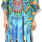 Sakkas Milanna Women's V neck Short Sleeve Vibrant Print Caftan Dress Cover-up