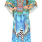 Sakkas Milanna Women's V neck Short Sleeve Vibrant Print Caftan Dress Cover-up