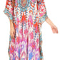 Sakkas Milanna Women's V neck Short Sleeve Vibrant Print Caftan Dress Cover-up