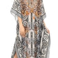 Sakkas Milanna Women's V neck Short Sleeve Vibrant Print Caftan Dress Cover-up