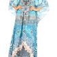 Sakkas Milanna Women's V neck Short Sleeve Vibrant Print Caftan Dress Cover-up