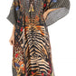 Sakkas Milanna Women's V neck Short Sleeve Vibrant Print Caftan Dress Cover-up