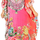 Sakkas Milanna Women's V neck Short Sleeve Vibrant Print Caftan Dress Cover-up