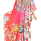 Sakkas Milanna Women's V neck Short Sleeve Vibrant Print Caftan Dress Cover-up