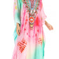 Sakkas Milanna Women's V neck Short Sleeve Vibrant Print Caftan Dress Cover-up