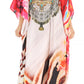 Sakkas Milanna Women's V neck Short Sleeve Vibrant Print Caftan Dress Cover-up