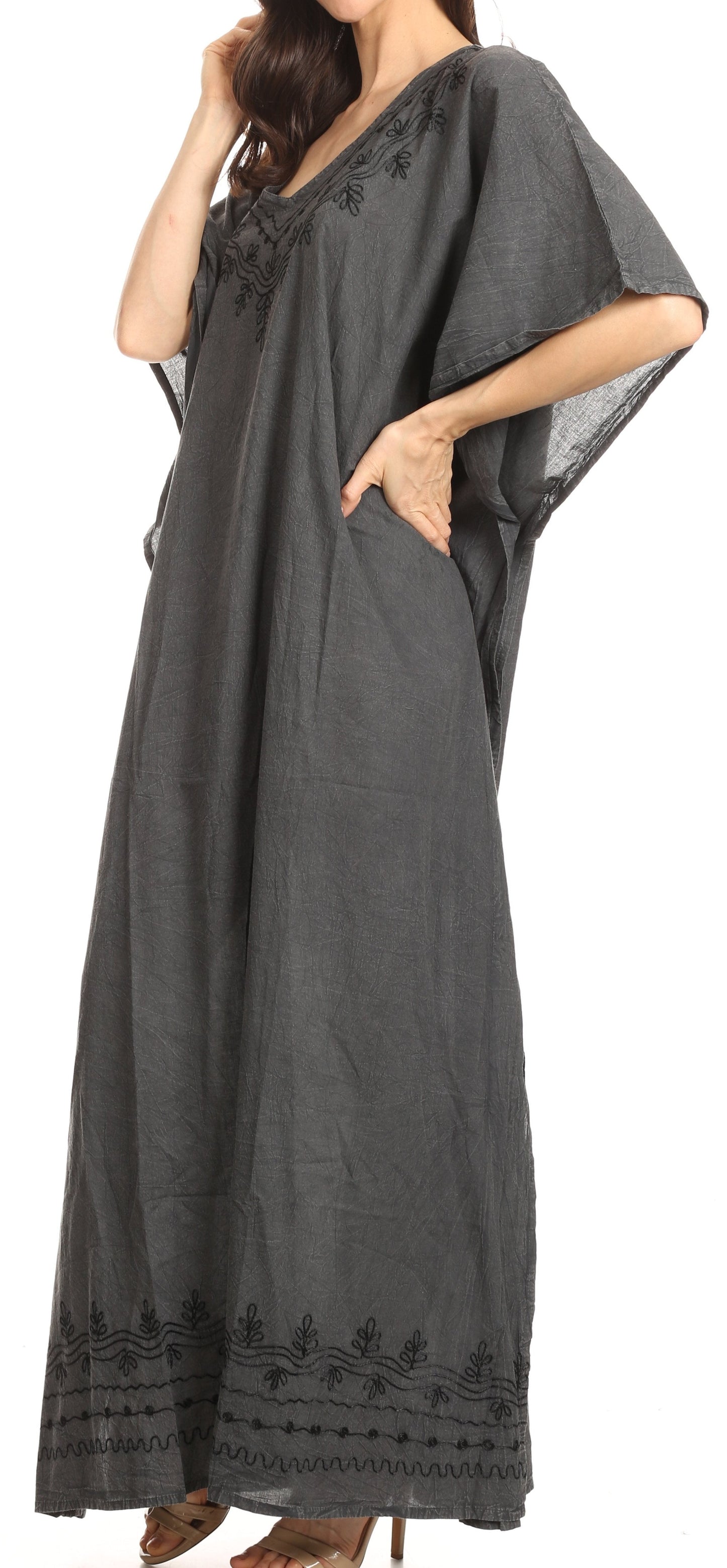 Sakkas Favi Vestido largo casual maxi para mujer Caftán para cubrirse para descansar de rayón