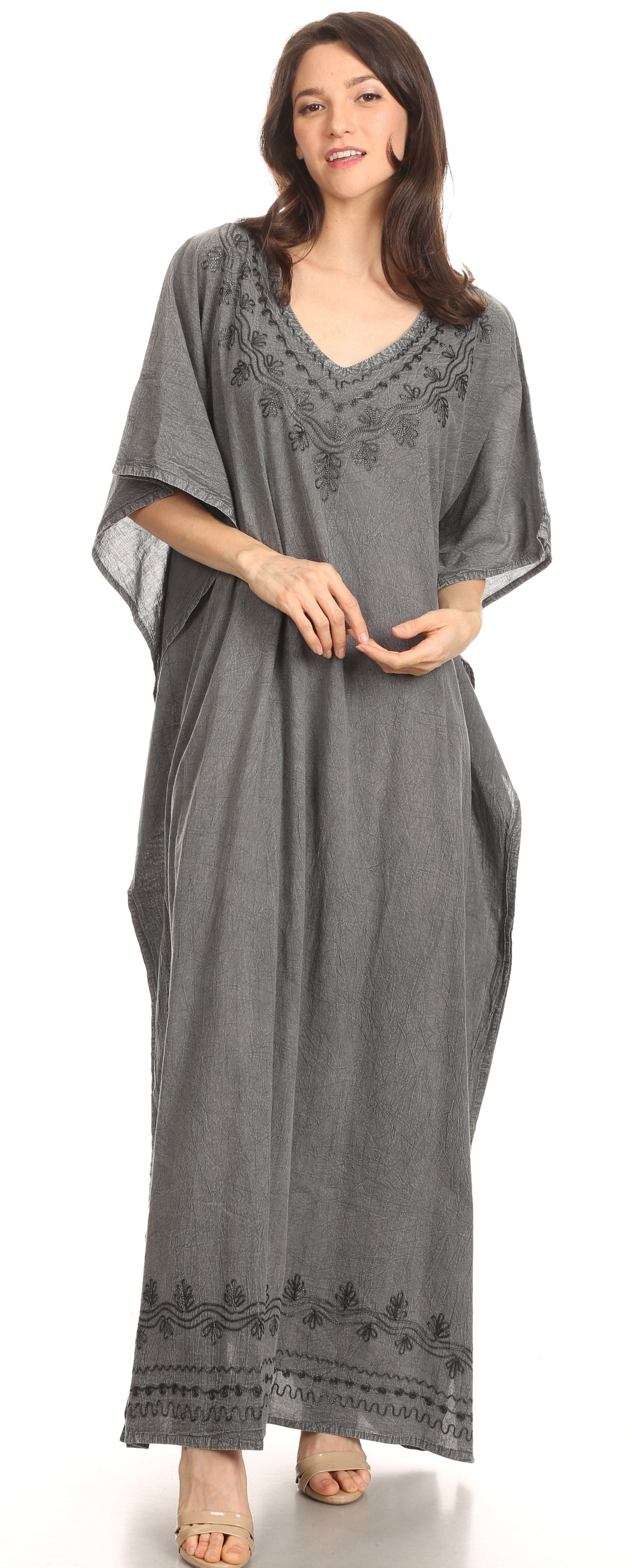 Sakkas Favi Vestido largo casual maxi para mujer Caftán para cubrirse para descansar de rayón