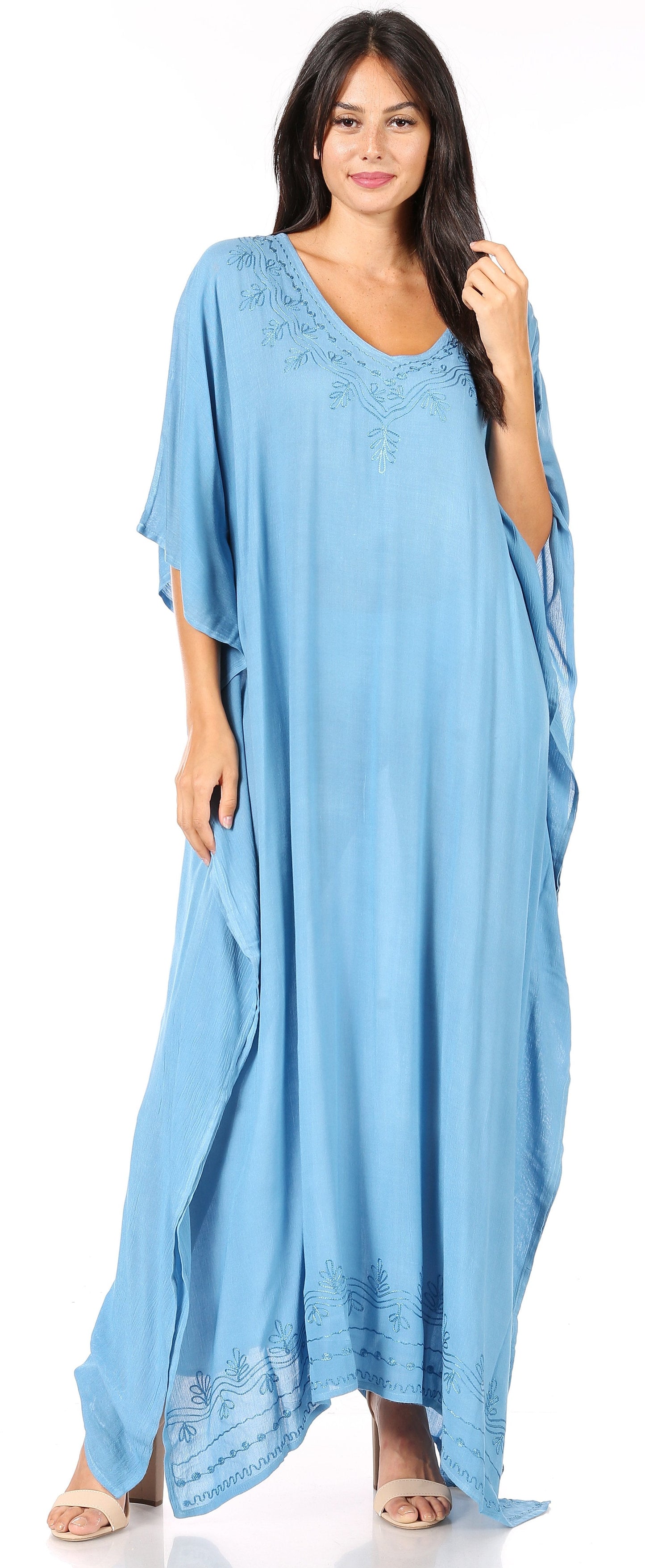 Sakkas Favi Vestido largo casual maxi para mujer Caftán para cubrirse para descansar de rayón