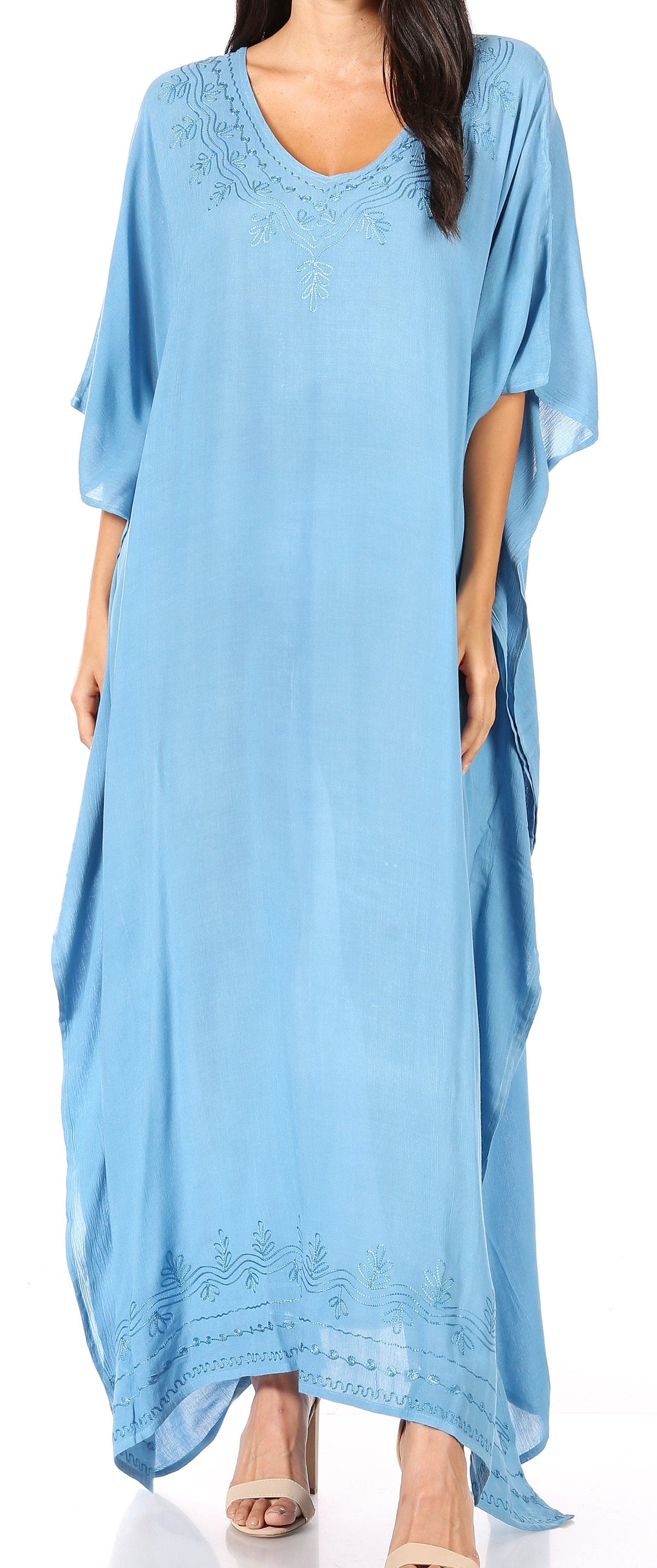 Sakkas Favi Vestido largo casual maxi para mujer Caftán para cubrirse para descansar de rayón