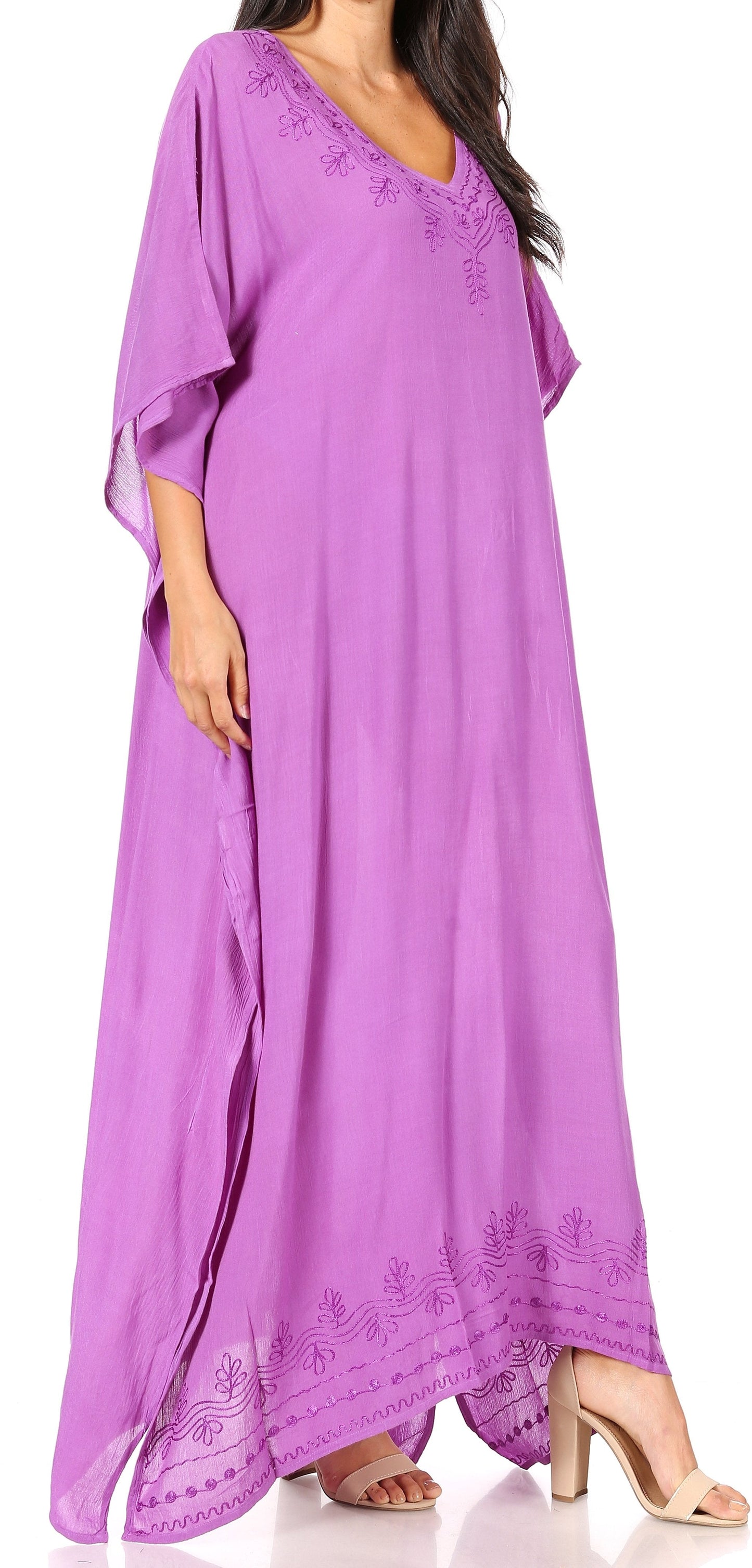 Sakkas Favi Vestido largo casual maxi para mujer Caftán para cubrirse para descansar de rayón