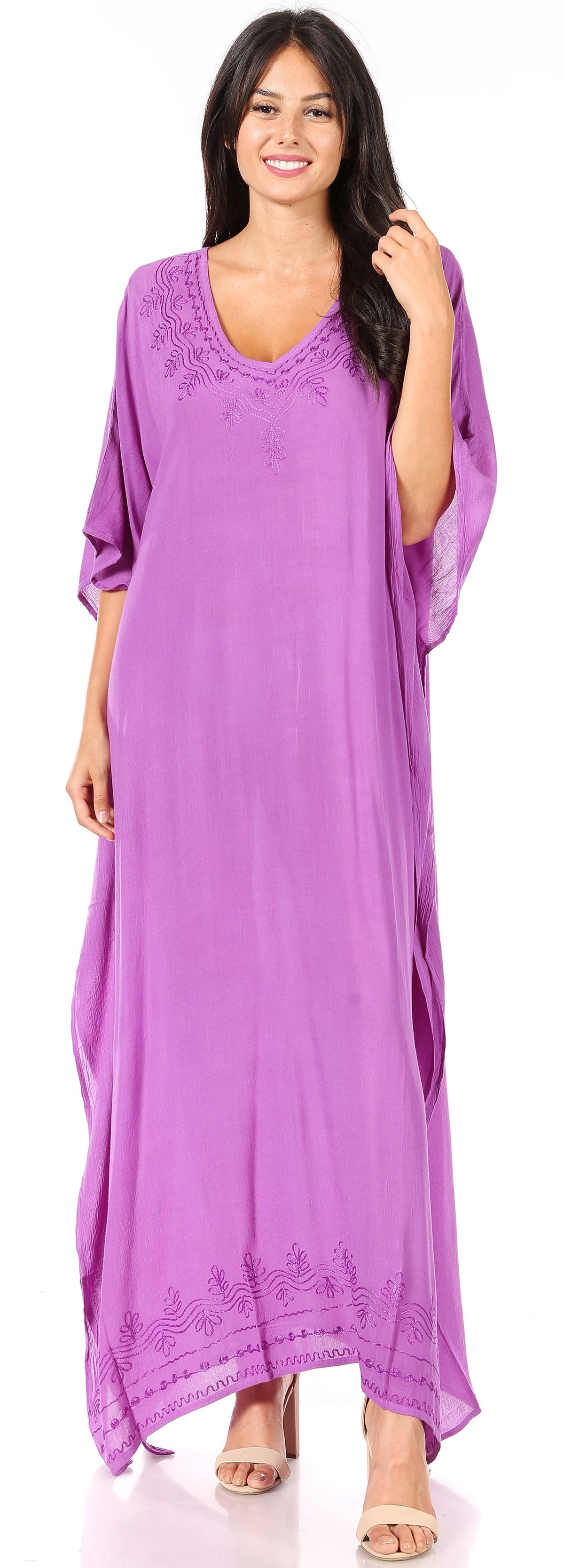 Sakkas Favi Vestido largo casual maxi para mujer Caftán para cubrirse para descansar de rayón