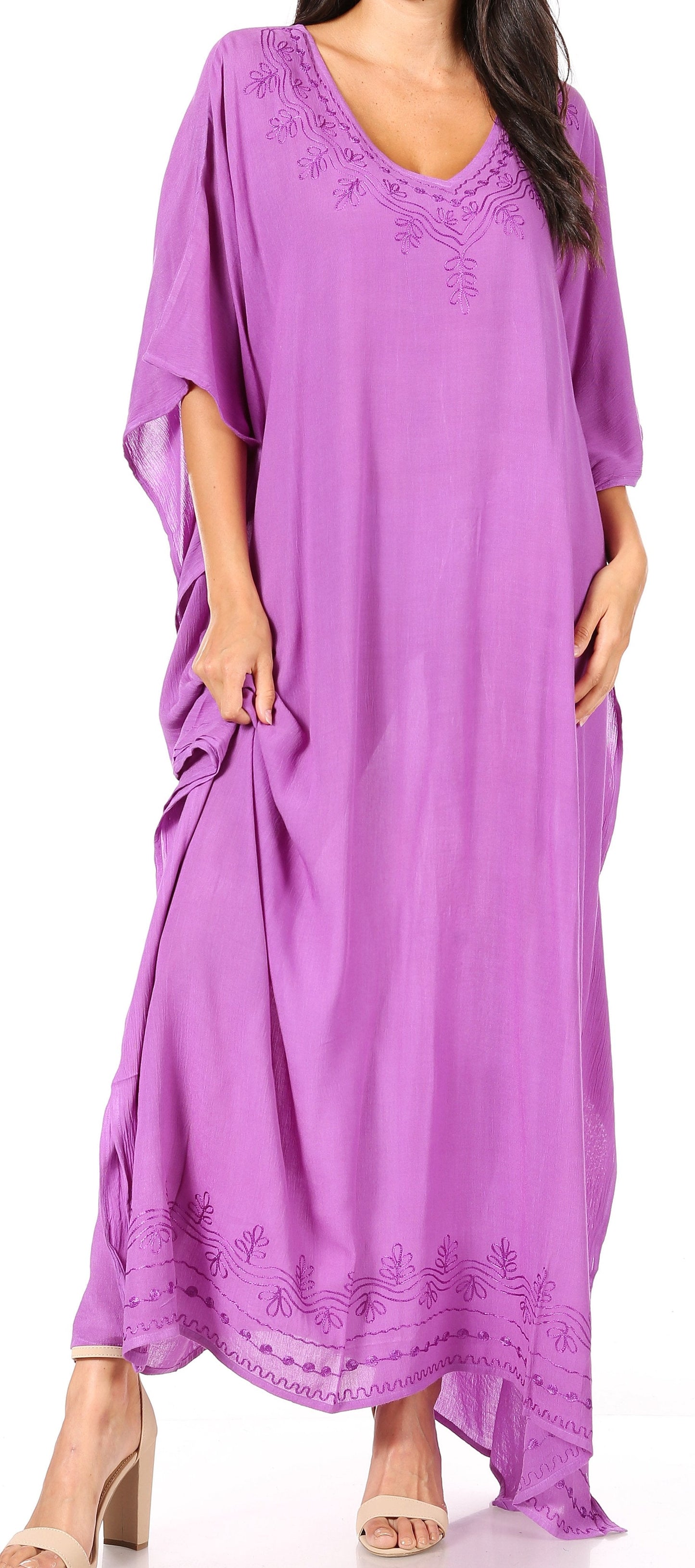 Sakkas Favi Vestido largo casual maxi para mujer Caftán para cubrirse para descansar de rayón
