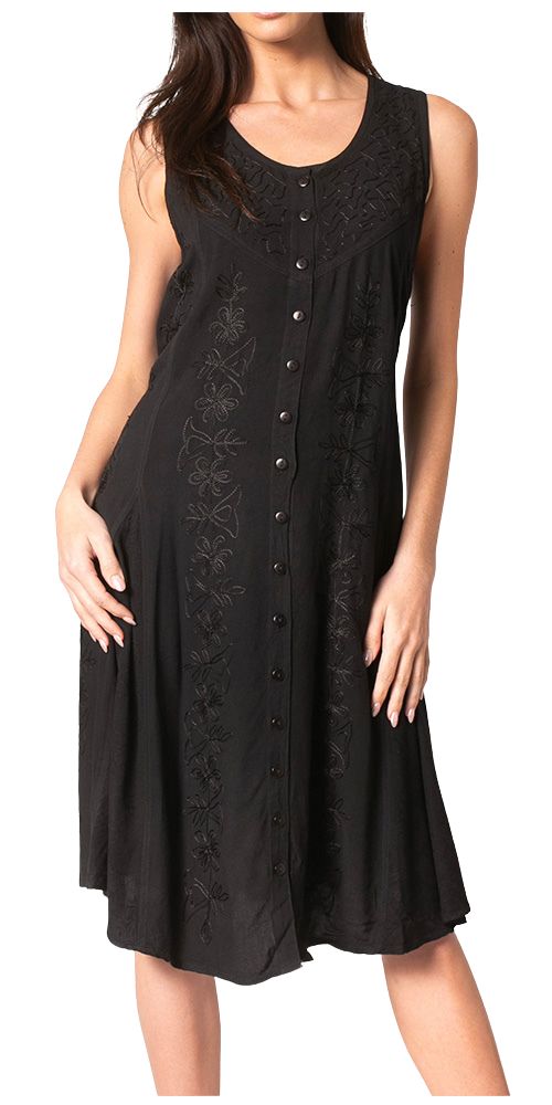 Vestido de rayón sin mangas Sakkas Maya con botones y bordados florales