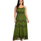 MKY Amy Stonewashed Rayon Embroidered Adjustable Spaghetti Straps Long Dress