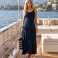 MKY Amy Stonewashed Rayon Embroidered Adjustable Spaghetti Straps Long Dress