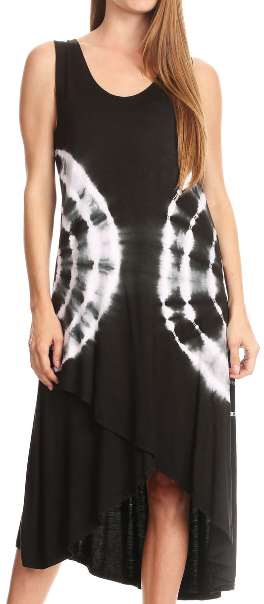 Vestido sin mangas asimétrico de punto teñido anudado Sakkas Havva con cuello redondo