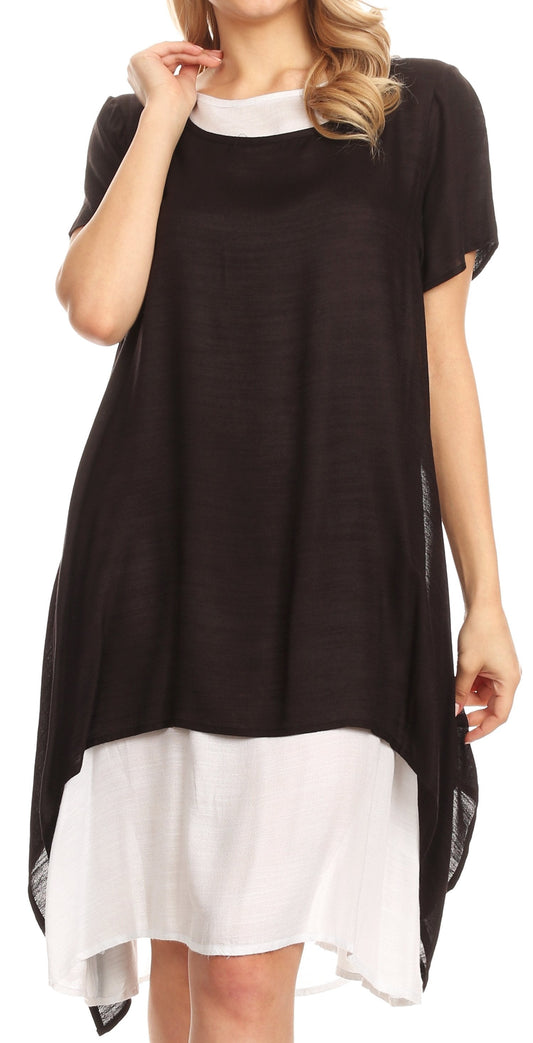 Sakkas Arina Vestido midi de doble capa y manga corta liso con bolsillos
