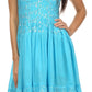 Sakkas Irina Sequin Embroidered Smocked Bodice Mid Length Dress