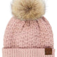 C.C Smocking Stitch Pattern Pom Beanie Hat
