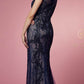 Nox Anabel E1006 Fitted Sheath Formal Lace Dress with Illusion Neckline
