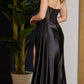 Nox Anabel E1237 Floor Length Satin Cowl Neck Strapless Gown Side Sash