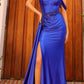 Nox Anabel E1239 Floor Length Satin Gown Side Sash with Leg Slit