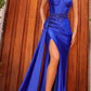 Nox Anabel E1239 Floor Length Satin Gown Side Sash with Leg Slit