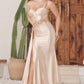 Nox Anabel E1239 Floor Length Satin Gown Side Sash with Leg Slit