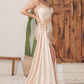Nox Anabel E1239 Floor Length Satin Gown Side Sash with Leg Slit