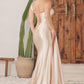 Nox Anabel E1239 Floor Length Satin Gown Side Sash with Leg Slit
