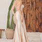 Nox Anabel E1239 Floor Length Satin Gown Side Sash with Leg Slit