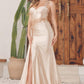 Nox Anabel E1239 Floor Length Satin Gown Side Sash with Leg Slit