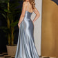 Nox Anabel E1242 Floor Length Fitted Satin Corset Bodice with Slit Gown
