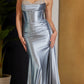 Nox Anabel E1242 Floor Length Fitted Satin Corset Bodice with Slit Gown