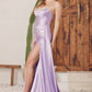 Nox Anabel E1242 Floor Length Fitted Satin Corset Bodice with Slit Gown