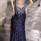 Nox Anabel E1280 Long One Shoulder Illusion Back Sequin Gown