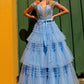 Nox Anabel E1293 Long Off the Shoulder Sweetheart Ruffled Tiered Tulle Gown