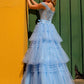 Nox Anabel E1293 Long Off the Shoulder Sweetheart Ruffled Tiered Tulle Gown