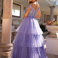 Nox Anabel E1293 Long Off the Shoulder Sweetheart Ruffled Tiered Tulle Gown