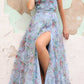 Vestido de noche largo con estampado floral, escote en V y corte en A Nox Anabel E1445